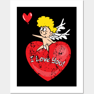 Retro Vintage Grunge Valentine's Day Cupid Posters and Art